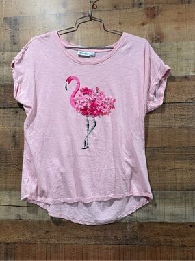 Pink Flamingo Floral Short Sleeve Cotton Tee by Kiwi Fresh Size XL